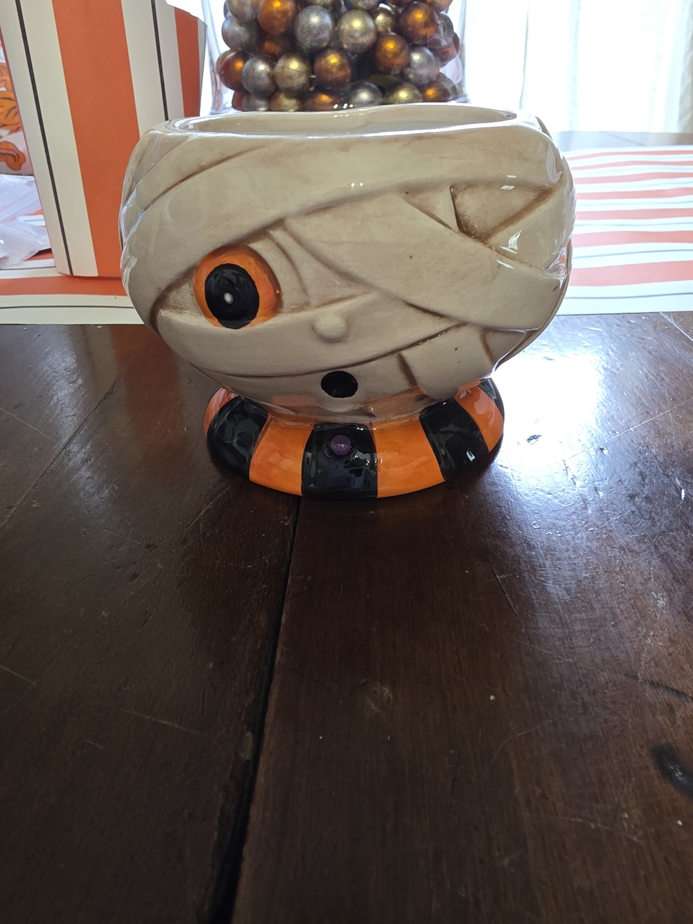 Johanna Parker Ceramic Mummy Candy Dish - Orange and Black Accent